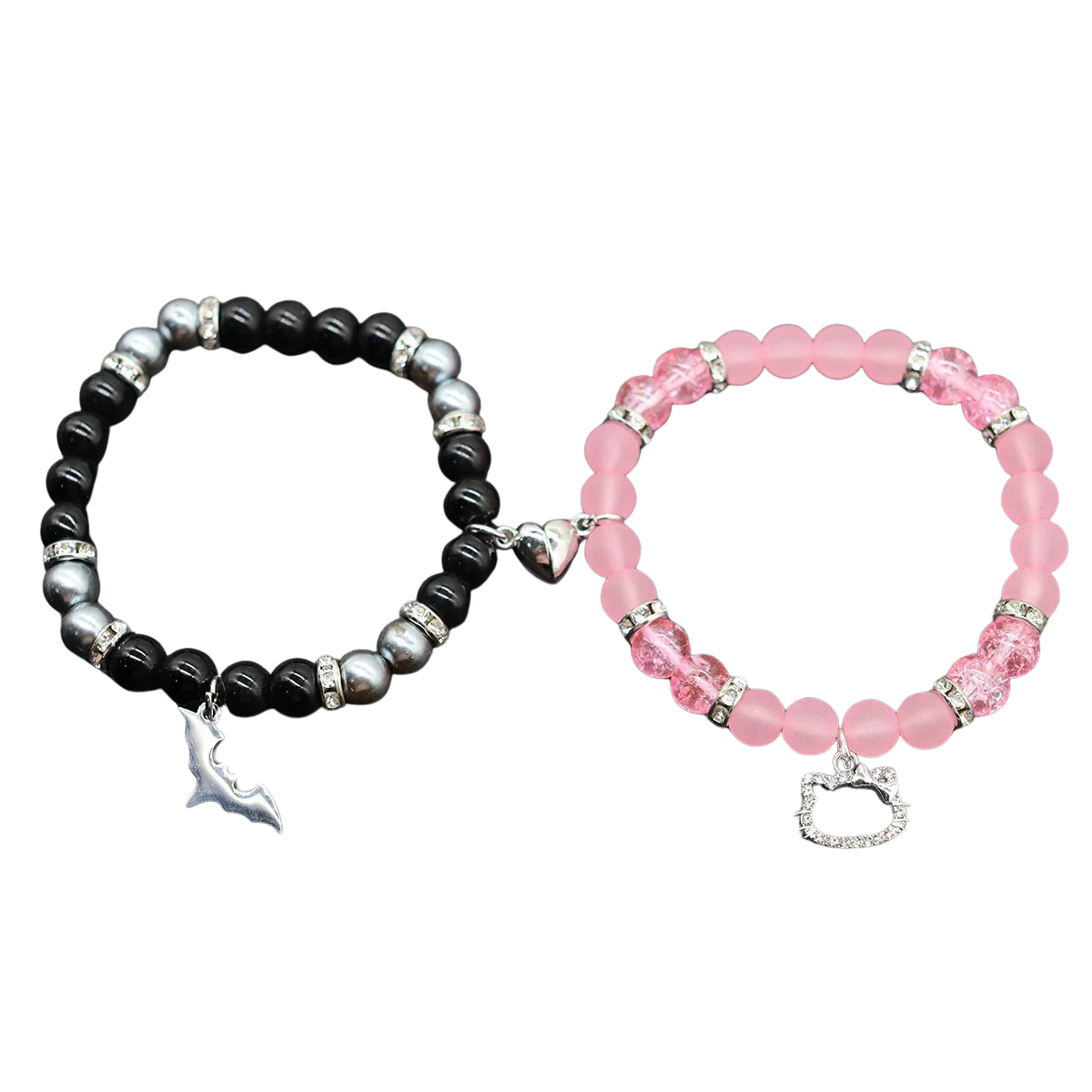 Matching Beaded Couple Bracelets – Yin Yang Style with Charms
