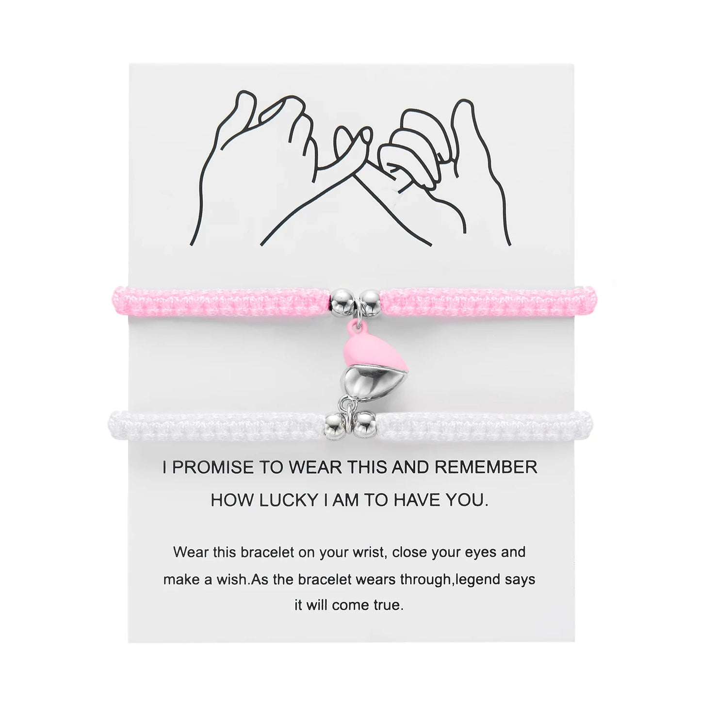 Matching Promise Bracelets – Adjustable Cord with Heart & Magnetic Charms