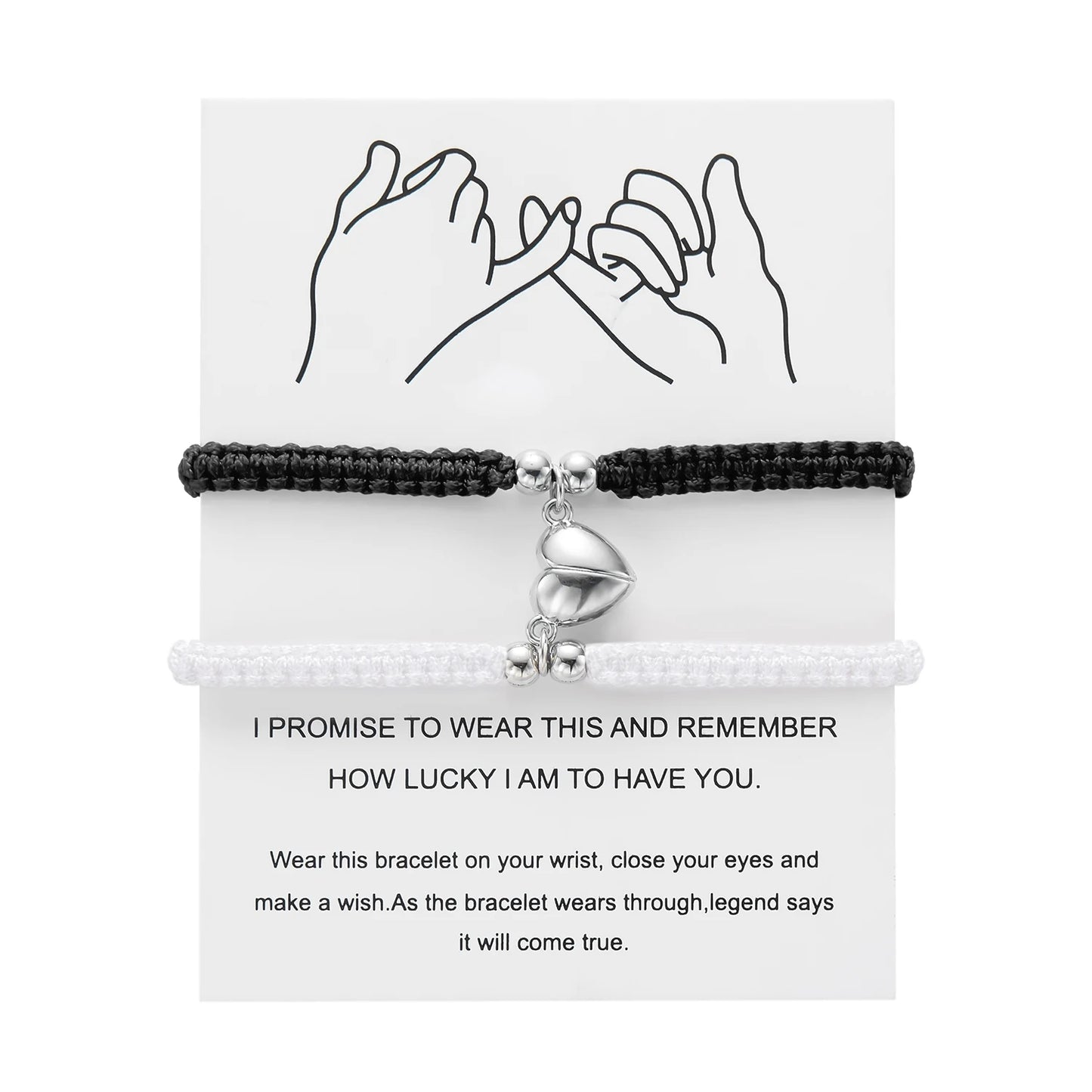 Matching Promise Bracelets – Adjustable Cord with Heart & Magnetic Charms