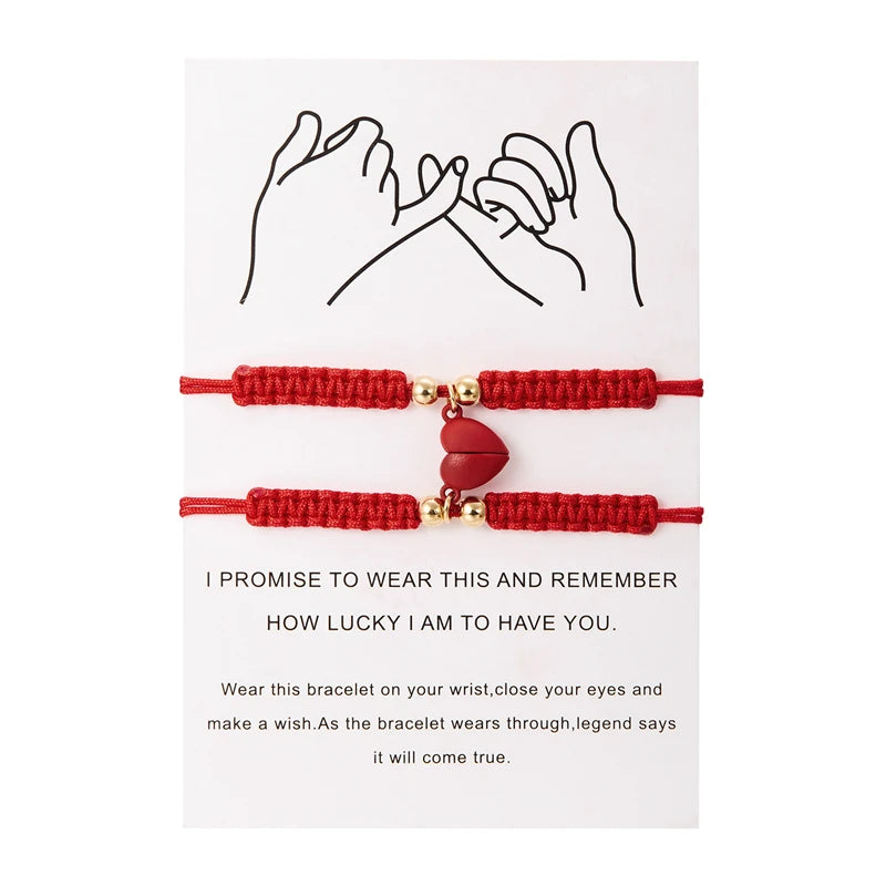 Matching Promise Bracelets – Adjustable Cord with Heart & Magnetic Charms