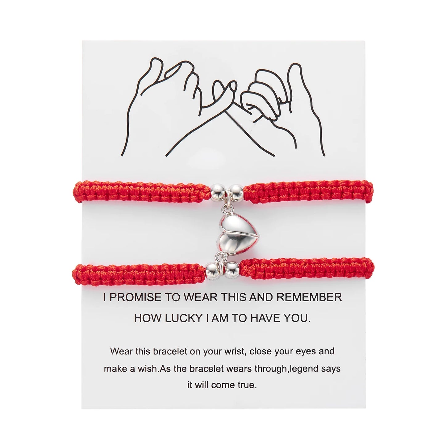 Matching Promise Bracelets – Adjustable Cord with Heart & Magnetic Charms