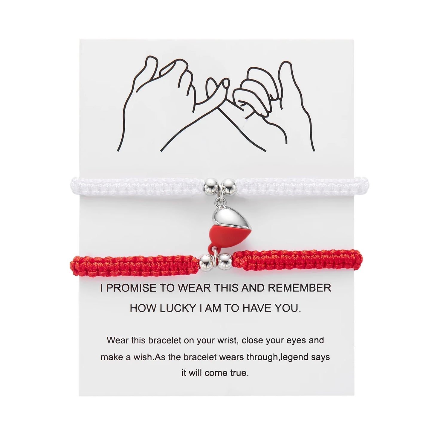 Matching Promise Bracelets – Adjustable Cord with Heart & Magnetic Charms