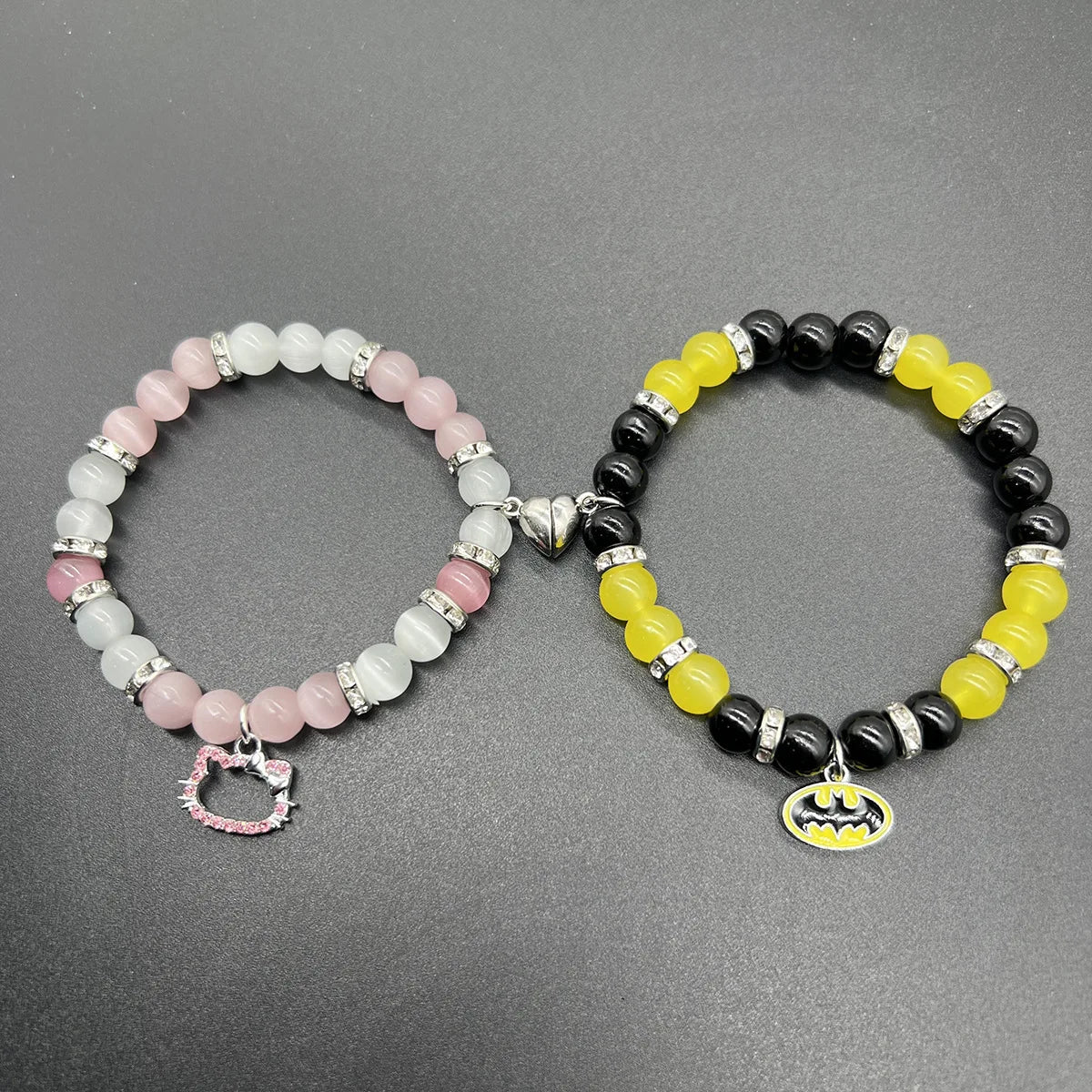 Matching Beaded Couple Bracelets – Yin Yang Style with Charms