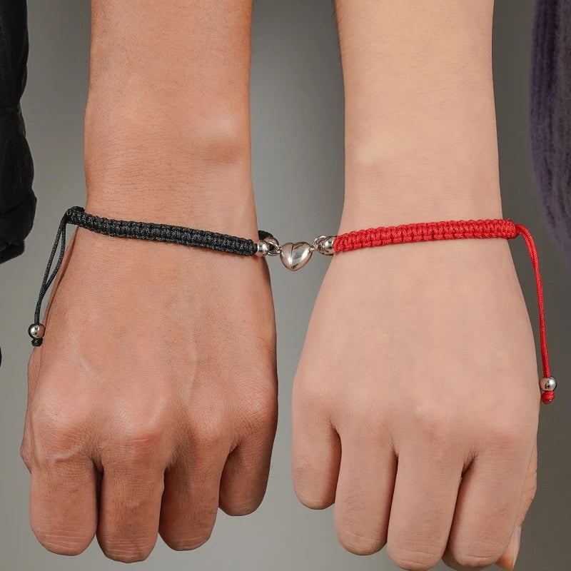 Matching Promise Bracelets – Adjustable Cord with Heart & Magnetic Charms