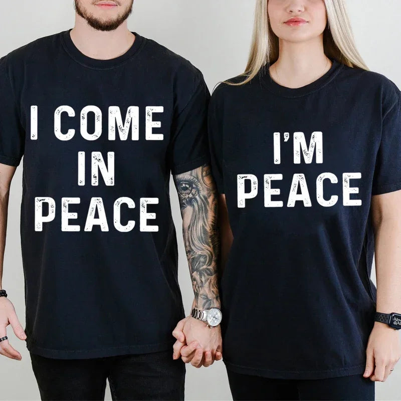 Funny Matching Couple Shirts – “I Come in Peace” & “I’m Peace” Tees
