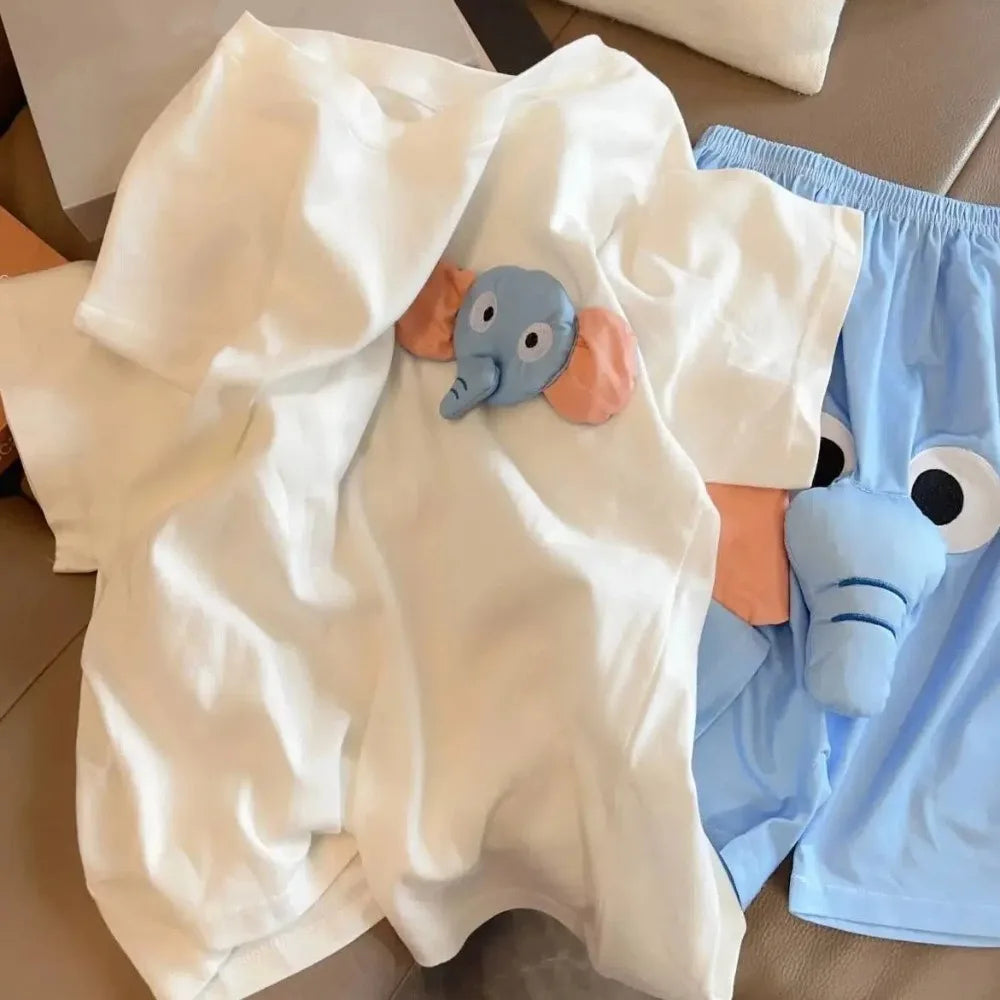 Adorable Elephant Matching Couple Outfits – Cute Summer Loungewear Set