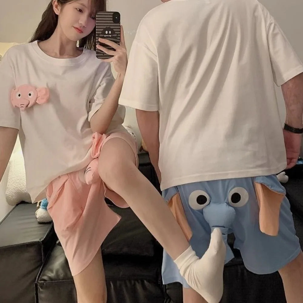 Adorable Elephant Matching Couple Outfits – Cute Summer Loungewear Set