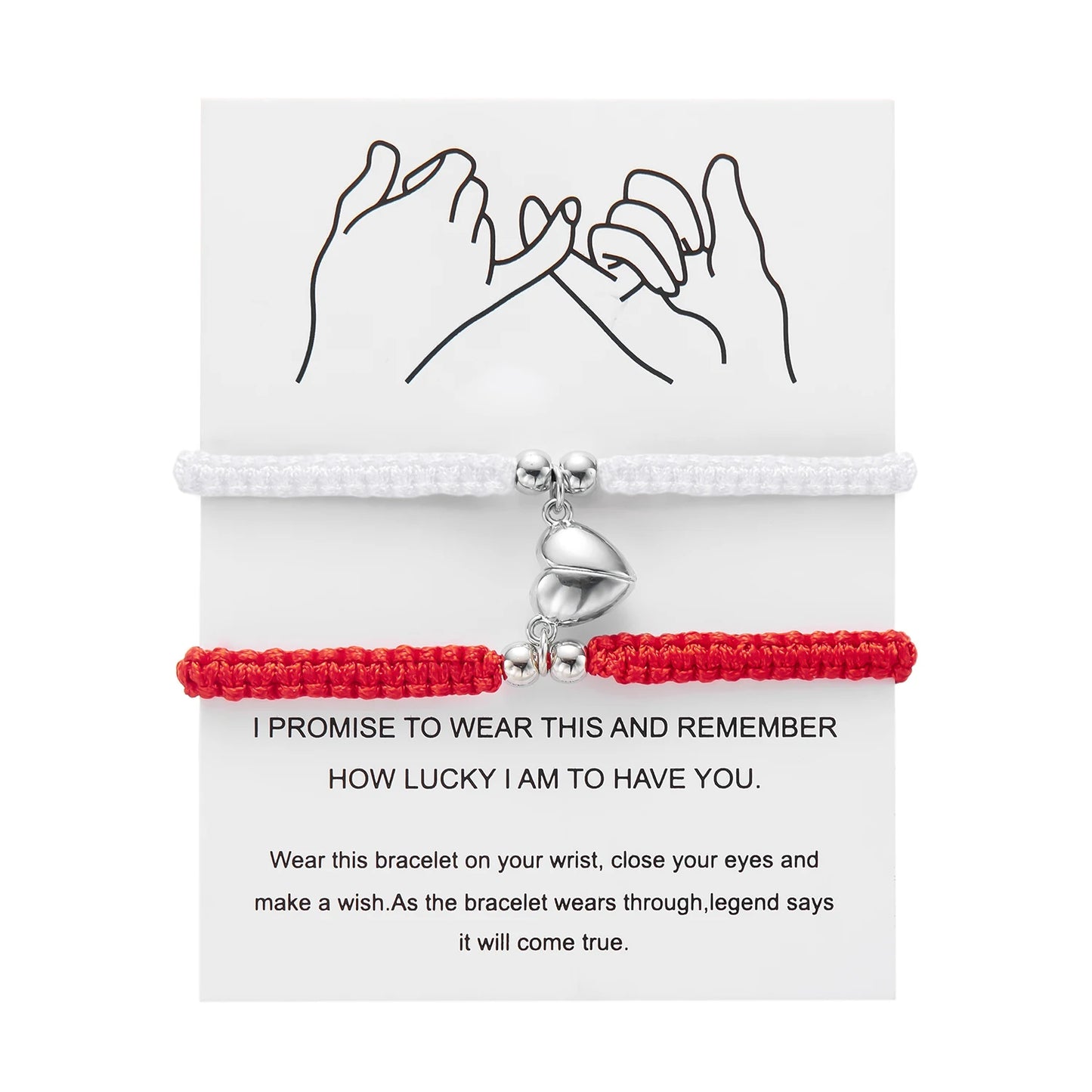 Matching Promise Bracelets – Adjustable Cord with Heart & Magnetic Charms