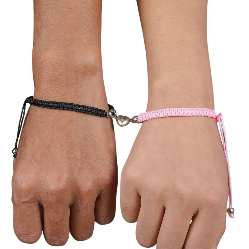 Matching Promise Bracelets – Adjustable Cord with Heart & Magnetic Charms