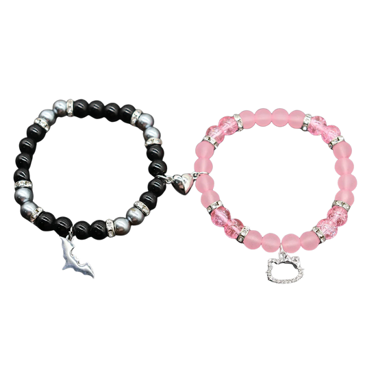 Matching Beaded Couple Bracelets – Yin Yang Style with Charms