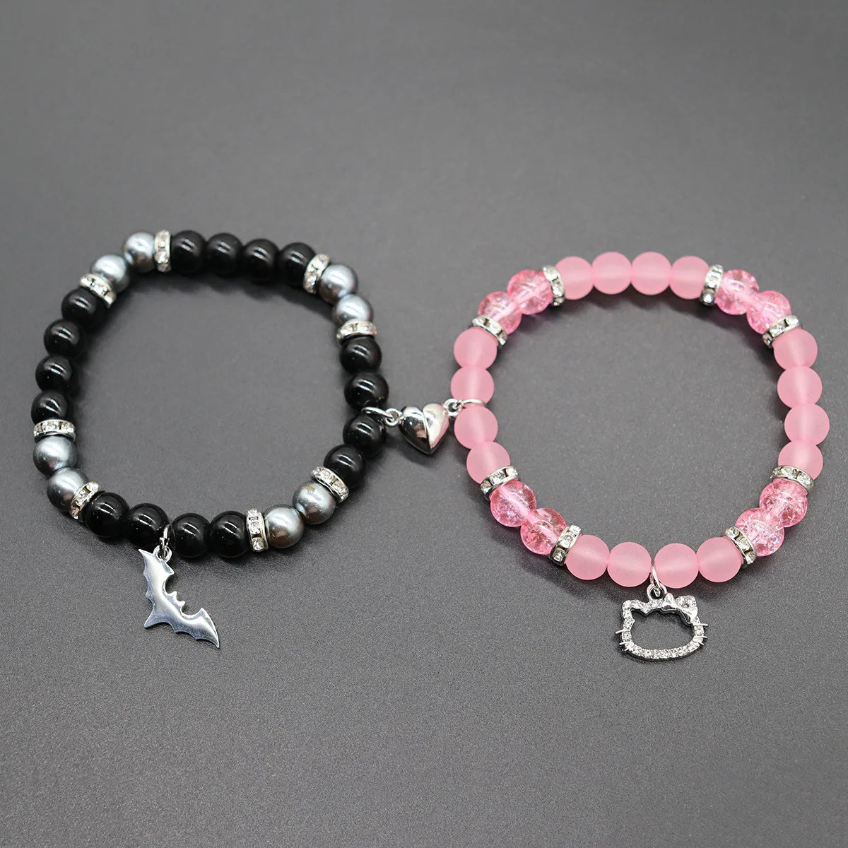 Matching Beaded Couple Bracelets – Yin Yang Style with Charms