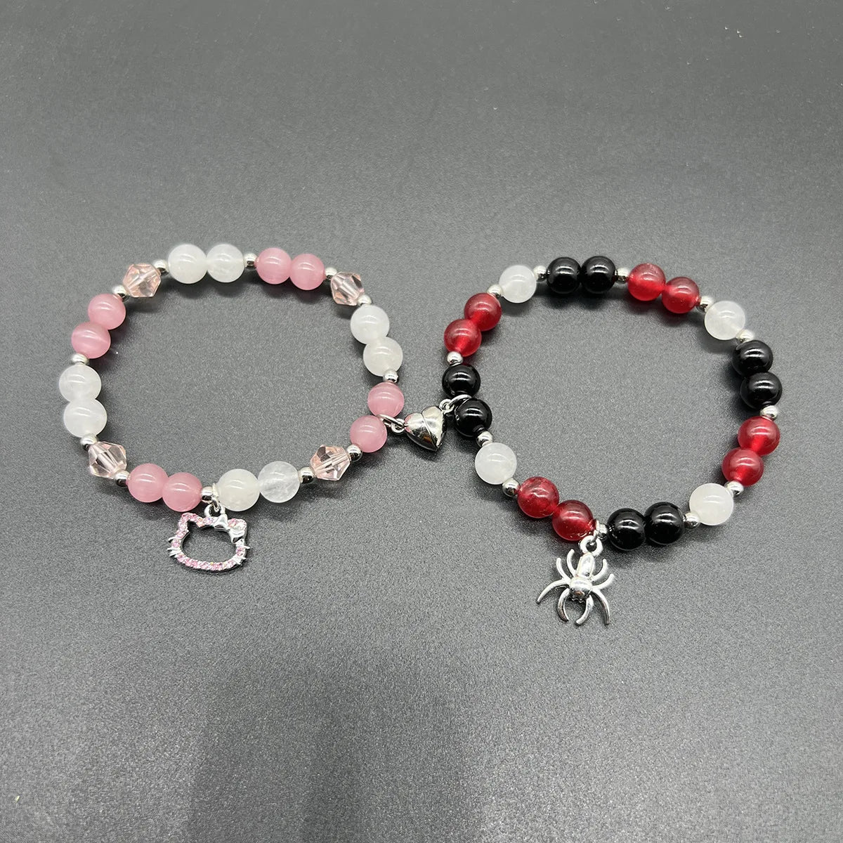 Matching Beaded Couple Bracelets – Yin Yang Style with Charms