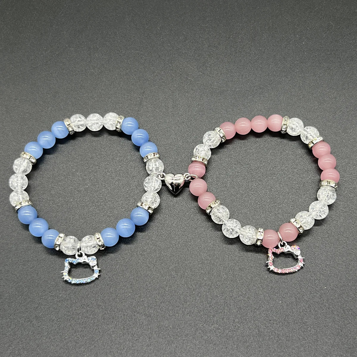 Matching Beaded Couple Bracelets – Yin Yang Style with Charms