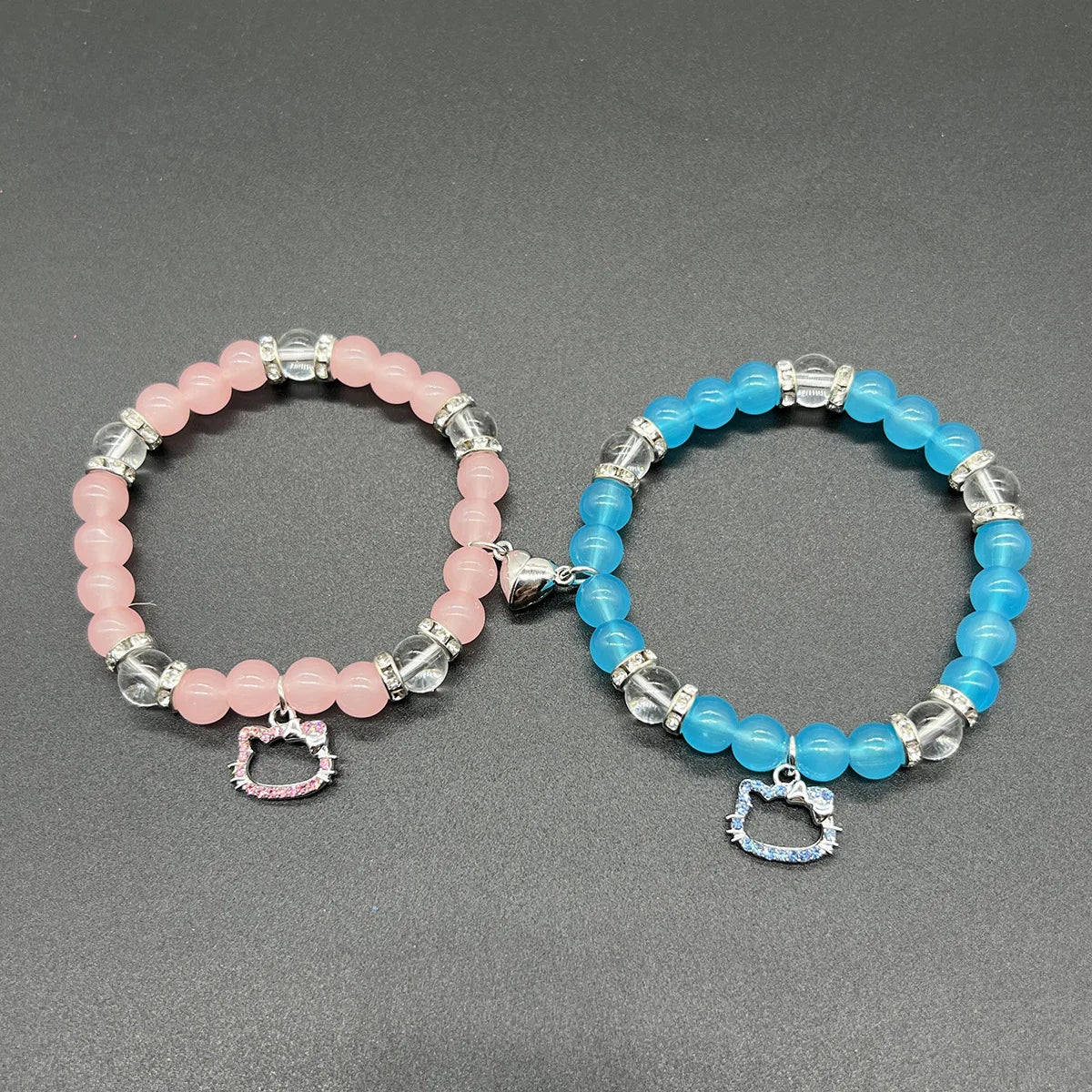 Matching Beaded Couple Bracelets – Yin Yang Style with Charms