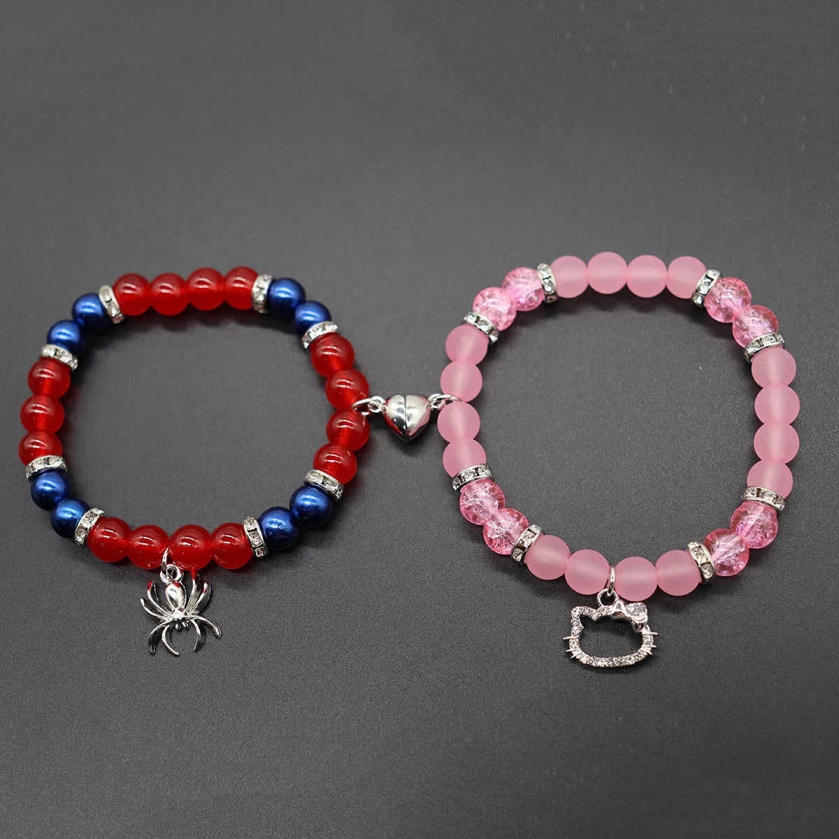 Matching Beaded Couple Bracelets – Yin Yang Style with Charms