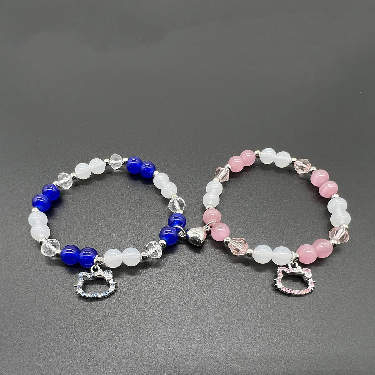 Matching Beaded Couple Bracelets – Yin Yang Style with Charms