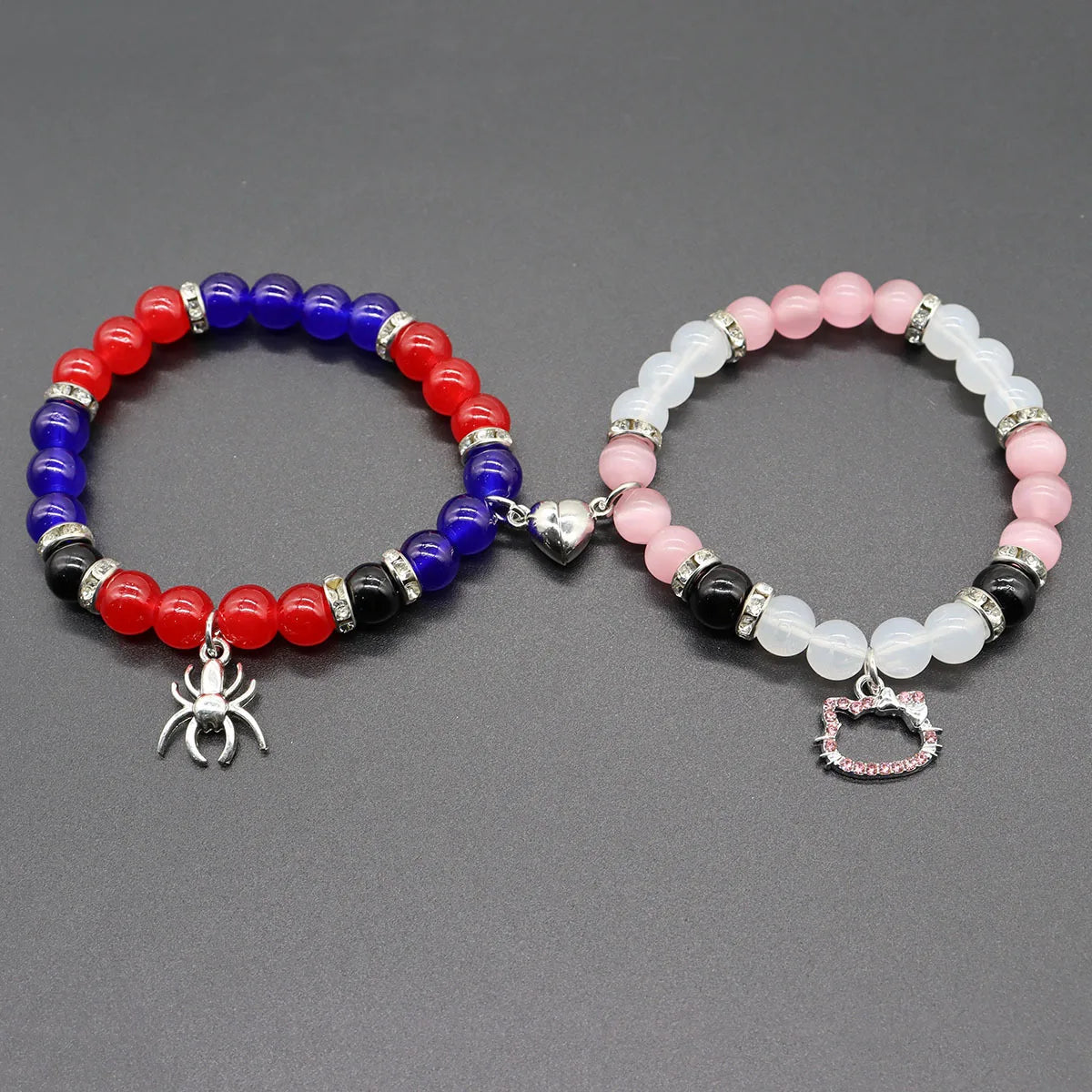 Matching Beaded Couple Bracelets – Yin Yang Style with Charms