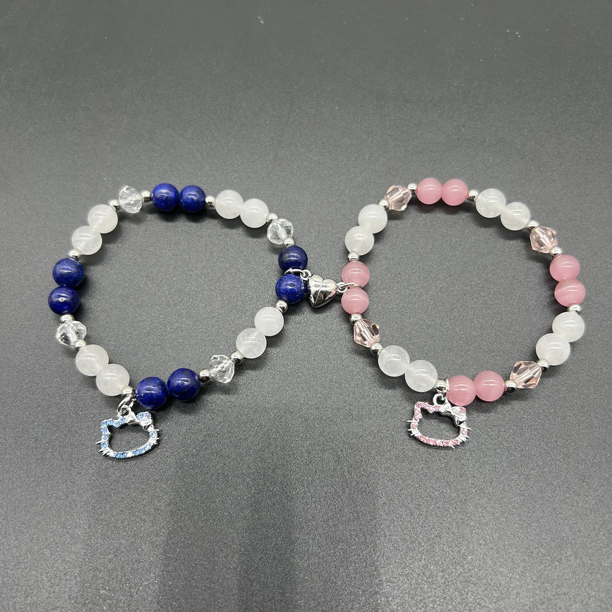 Matching Beaded Couple Bracelets – Yin Yang Style with Charms
