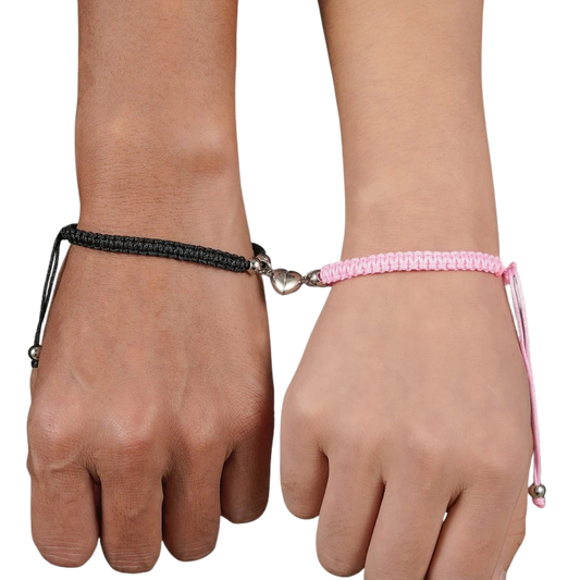 Matching Promise Bracelets – Adjustable Cord with Heart & Magnetic Charms